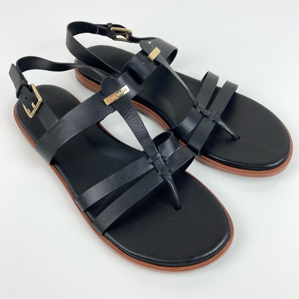Cole Haan Women’s Finis Thong Strappy Sandals Black Adjustable Size 8.5 B